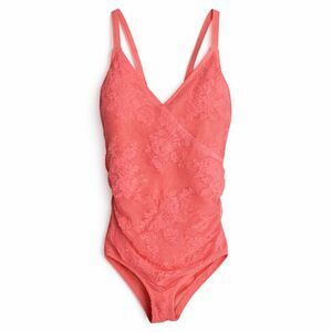 Torrid One Piece Swimsuit 3X Coral Pink Lace Wrap Front Tummy Control